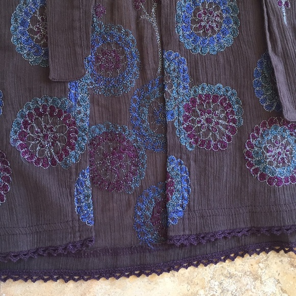 Free People camisole slit back/embroidered gauze feminine floral - Picture 7 of 8